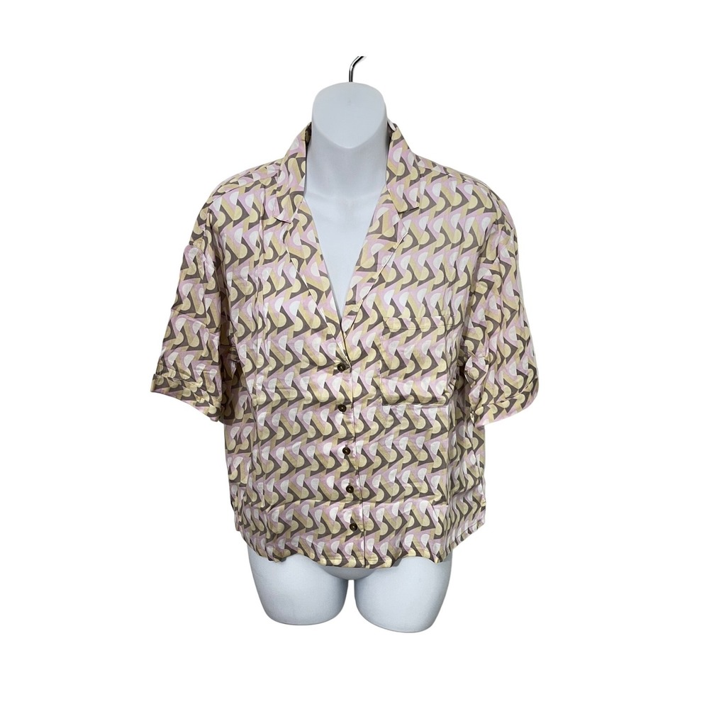 Prana Iguala Top Womens M Willow Retro Geo Short Sleeve Button Down 1970891 - Picture 2 of 7